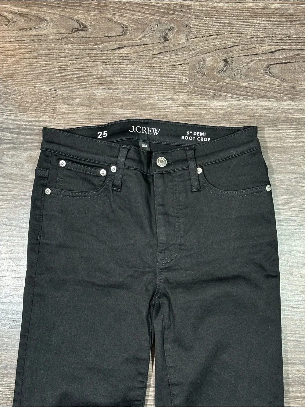 J. CREW Black 9” Mid Rise DEMI BOOT CROP Raw Hem Jeans 25